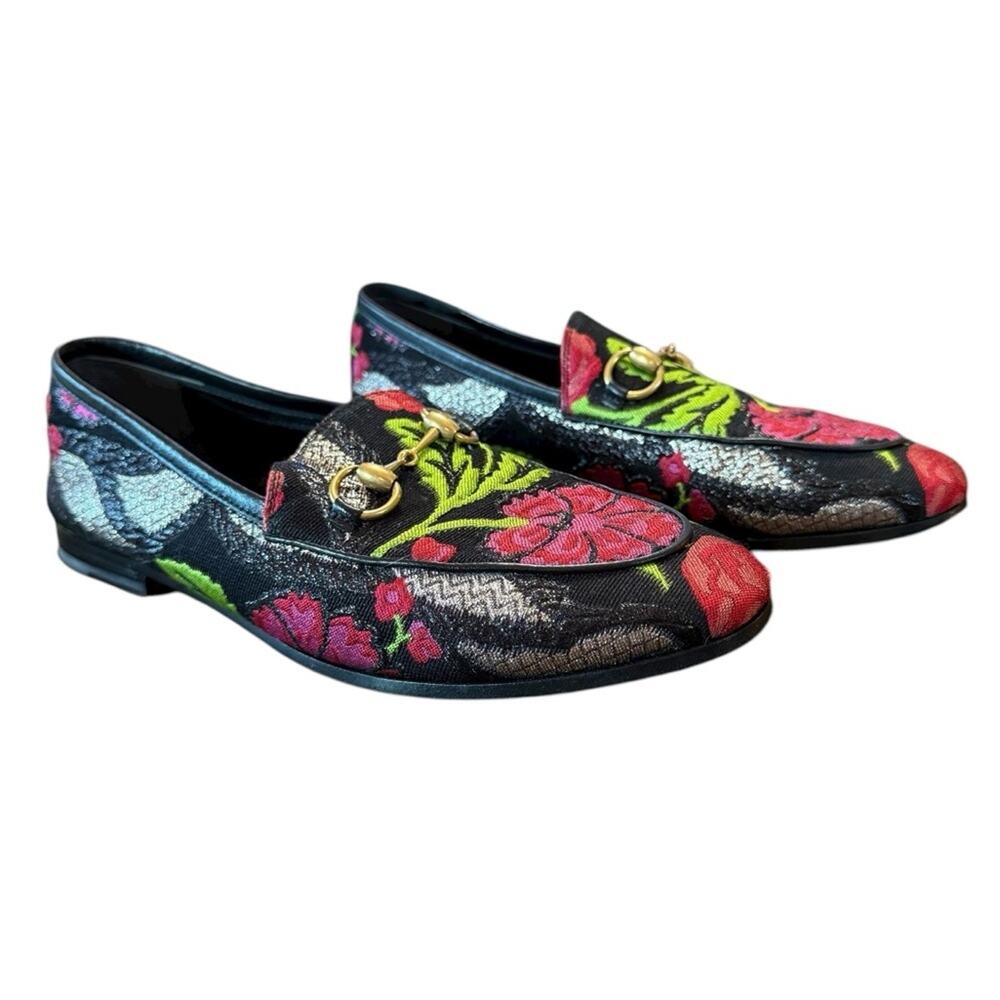 Gucci Jordaan Horsebit Slip On Loafers Floral Embroidered EU 36 US 6